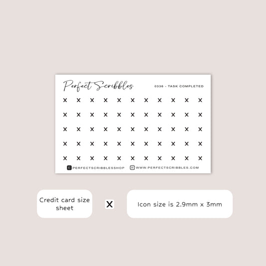 TASK COMPLETED tiny icon planner stickers | Minimal | Credit card size sheet