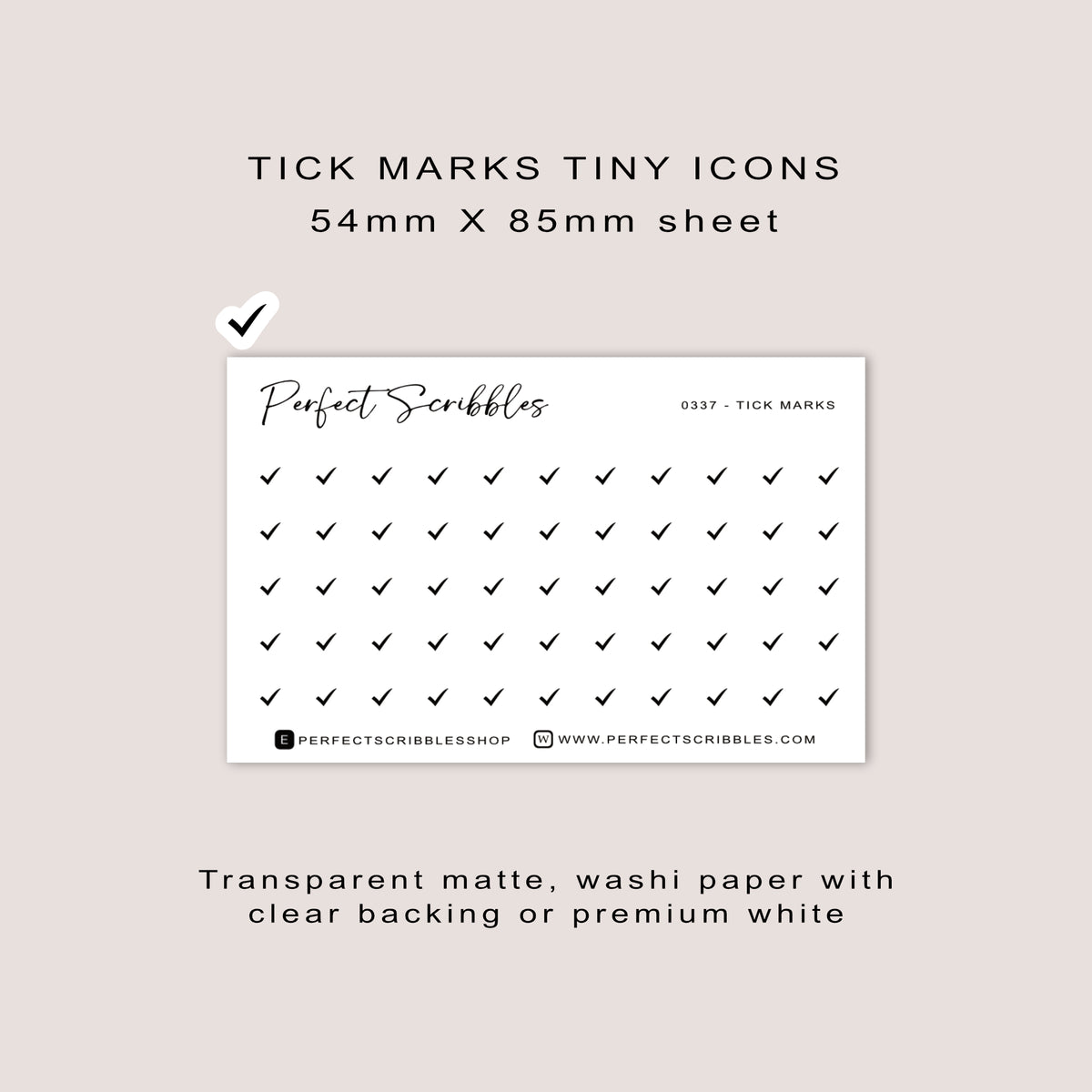 TICK MARK tiny icon planner stickers | Minimal | Credit card size sheet