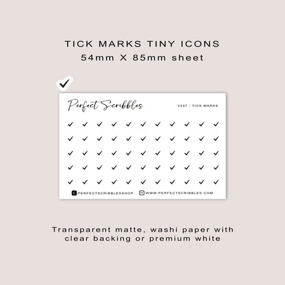 TICK MARK tiny icon planner stickers | Minimal | Credit card size sheet