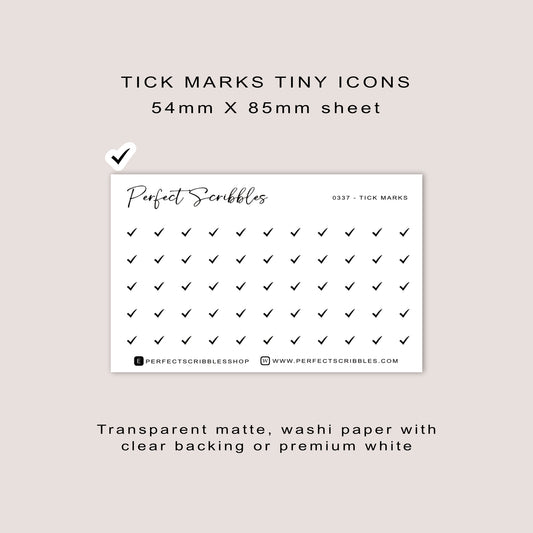 TICK MARK tiny icon planner stickers | Minimal | Credit card size sheet
