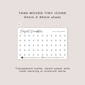 TASK MOVED tiny icon planner stickers | Minimal | Credit card size sheet