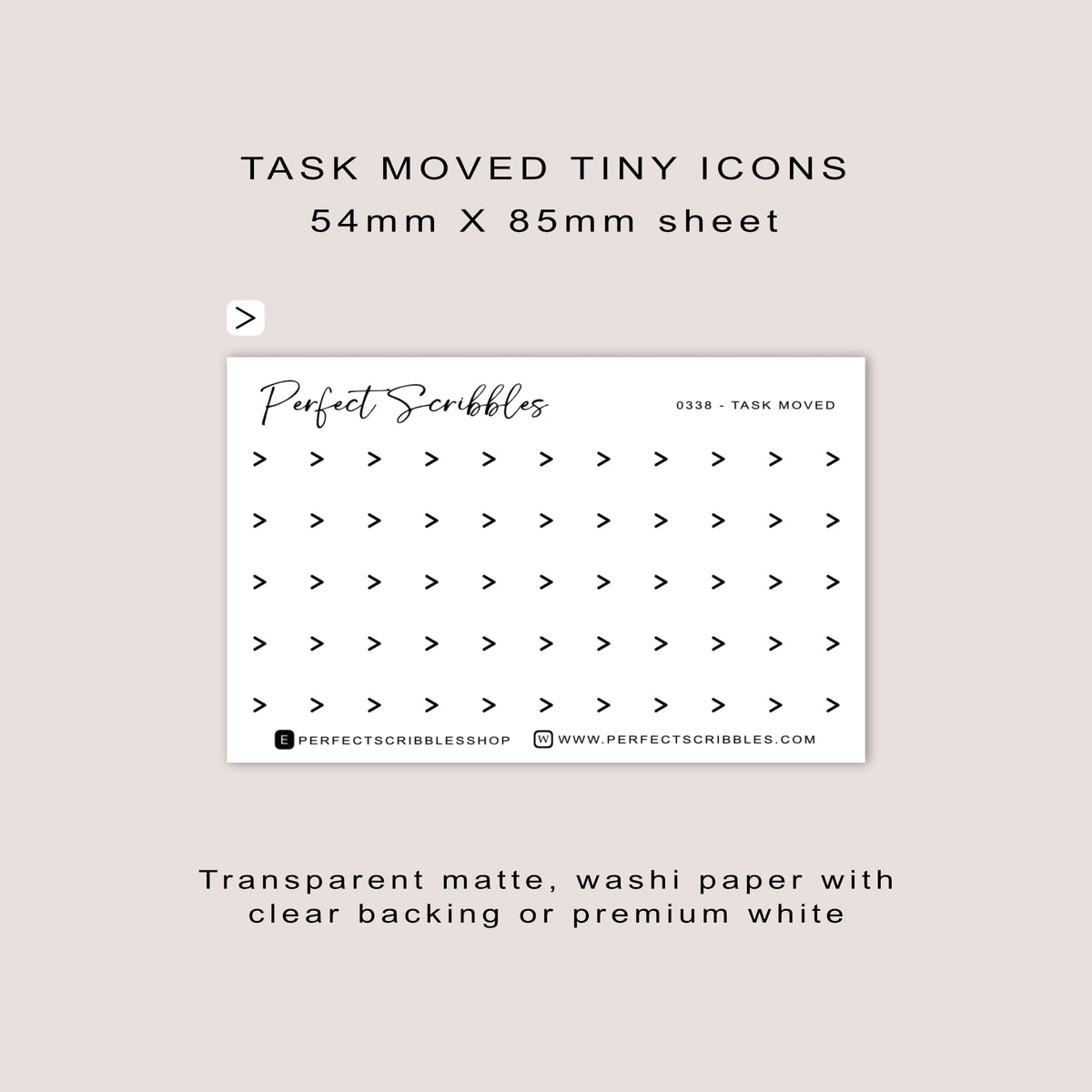TASK MOVED tiny icon planner stickers | Minimal | Credit card size sheet