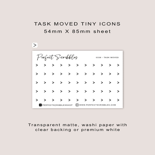 TASK MOVED tiny icon planner stickers | Minimal | Credit card size sheet