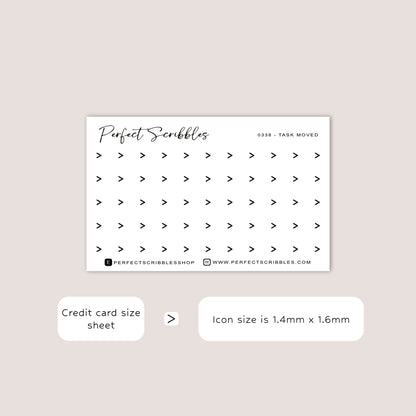 TASK MOVED tiny icon planner stickers | Minimal | Credit card size sheet