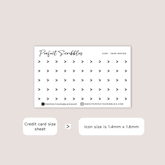 TASK MOVED tiny icon planner stickers | Minimal | Credit card size sheet