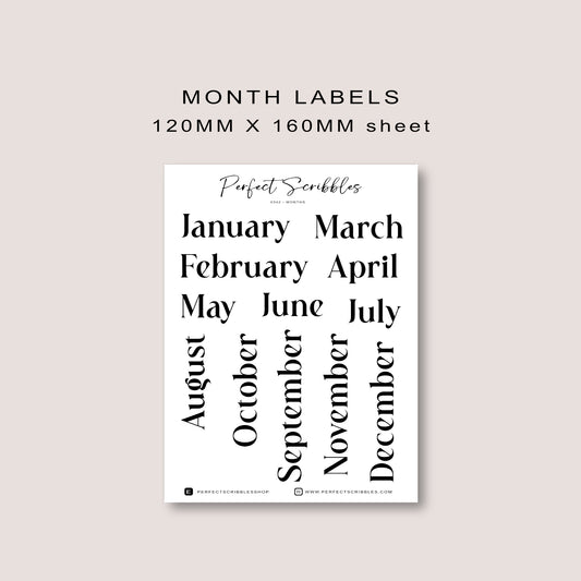 Month Label Journaling Stickers | Transparent Matte, Washi or Premium White stickers