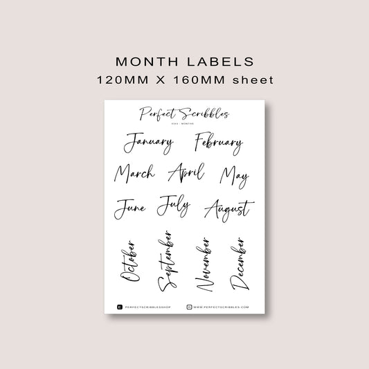 Month Label Journaling Stickers | Transparent Matte, Washi or Premium White stickers