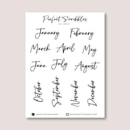 Month Label Journaling Stickers | Transparent Matte, Washi or Premium White stickers
