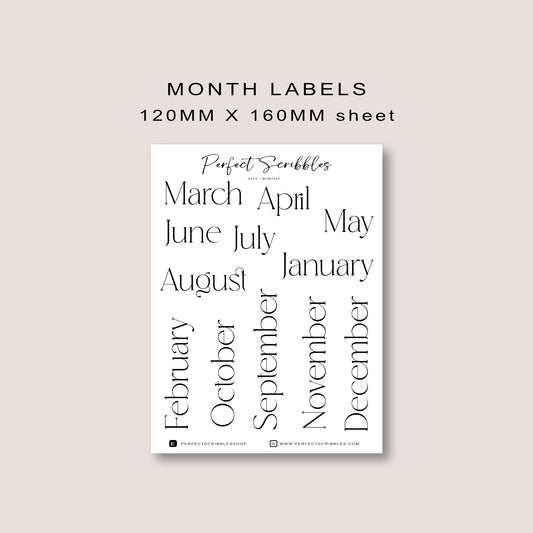 Month Label Journaling Stickers | Transparent Matte, Washi or Premium White stickers