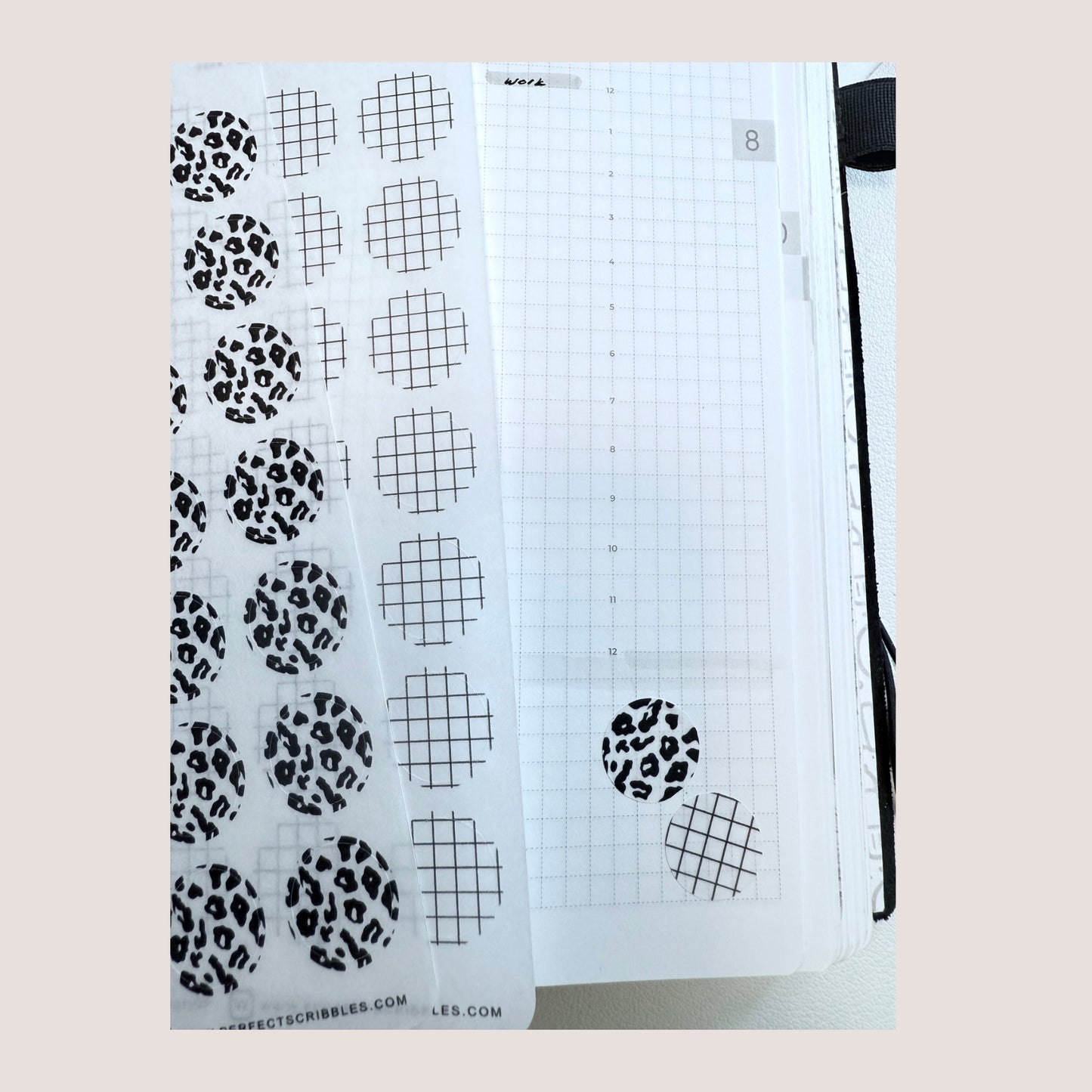Large Circle Shaped Journaling Sticker in Grid Pattern