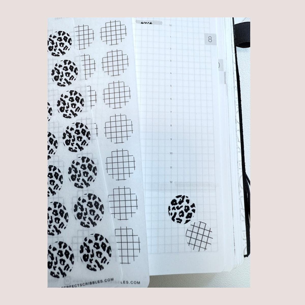 Large Circle Shaped Journaling Sticker in Grid Pattern