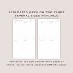 2026 DATED Minimal Weekly Planner Inserts | PRINTED