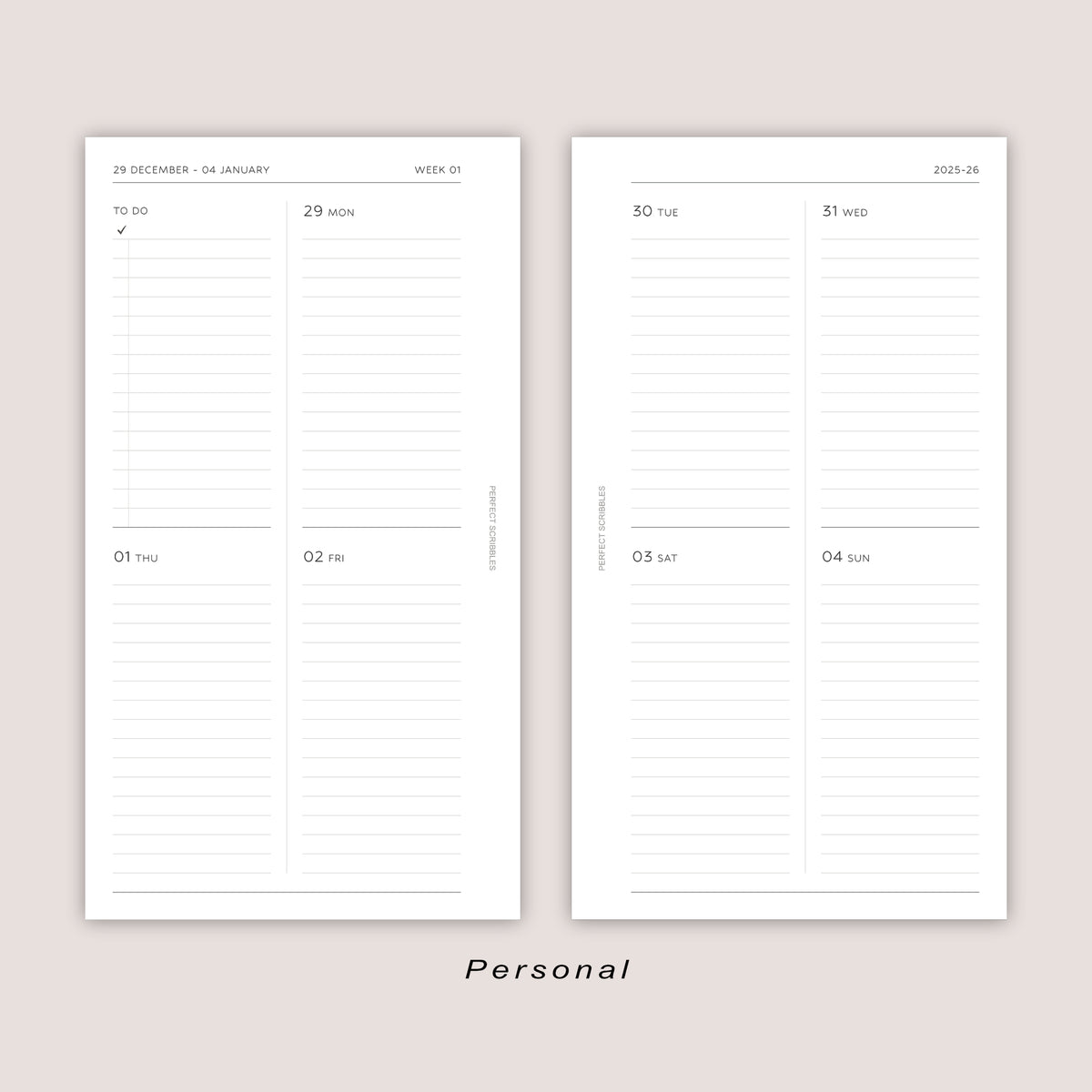 2026 DATED Minimal Weekly Planner Inserts | PRINTED