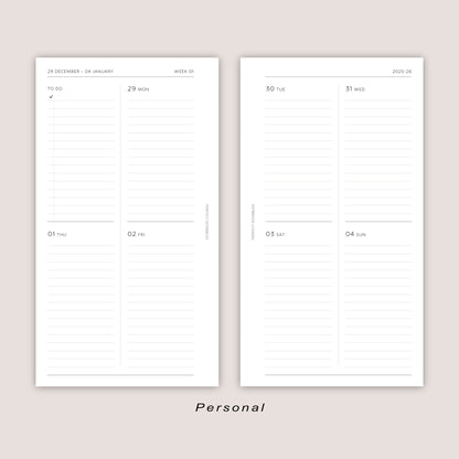 2026 DATED Minimal Weekly Planner Inserts | PRINTED