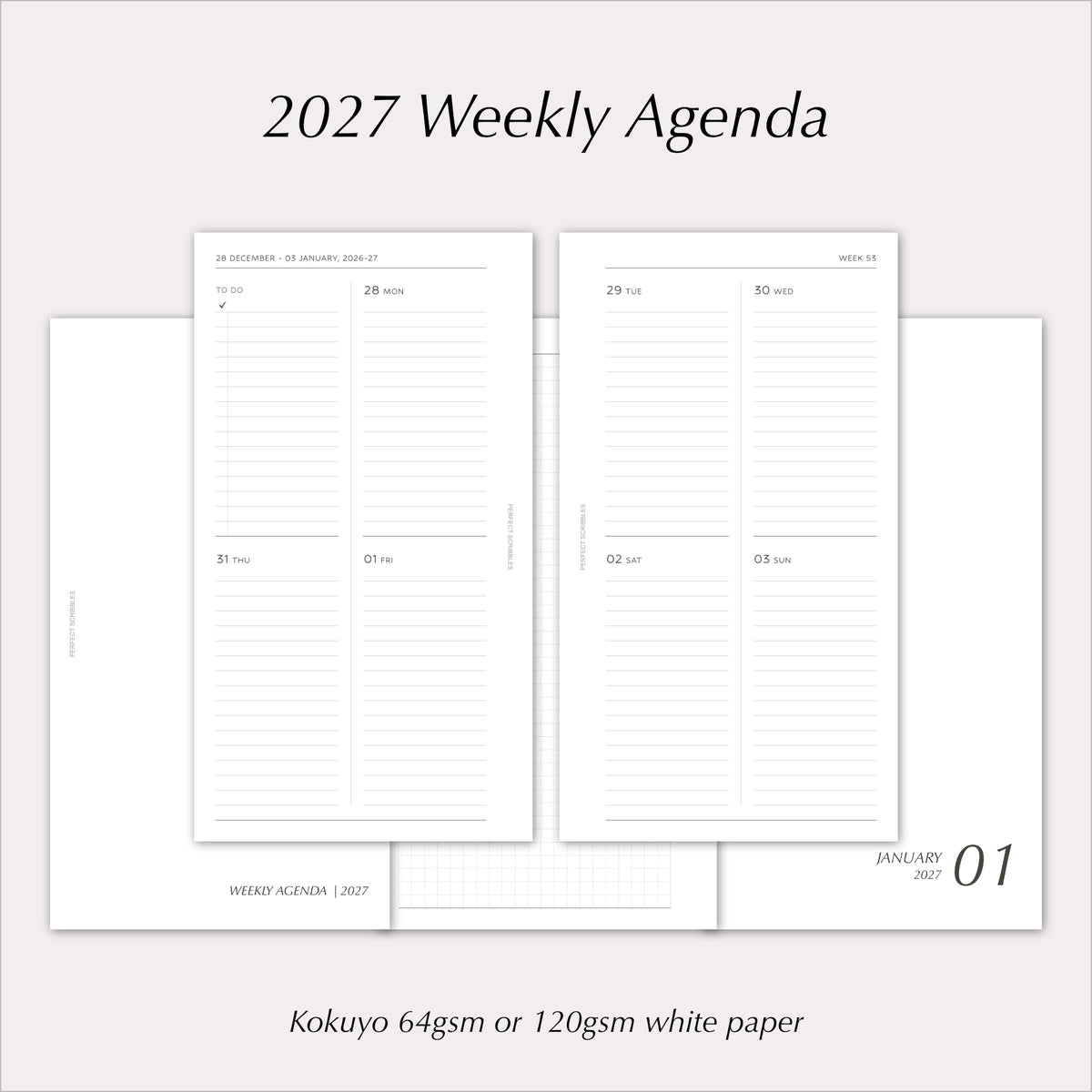 2027 Weekly Agenda Planner Inserts | Minimal Lined | Dated Ring Planner Refill