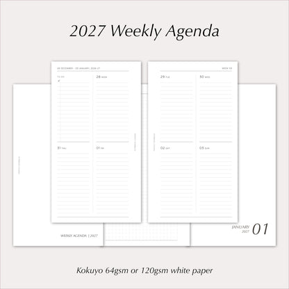 2027 Weekly Agenda Planner Inserts | Minimal Lined | Dated Ring Planner Refill
