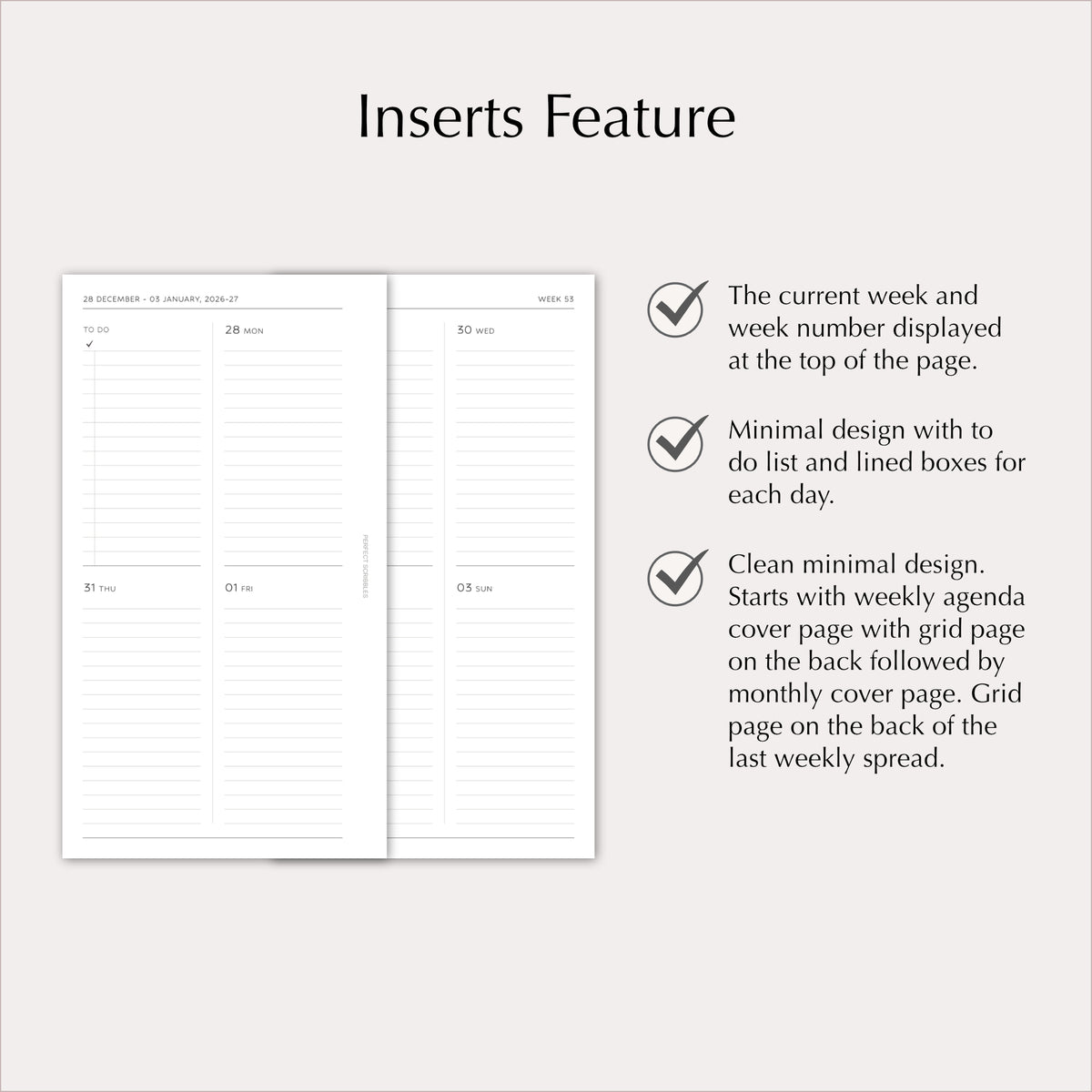 2027 Weekly Agenda Planner Inserts | Minimal Lined | Dated Ring Planner Refill