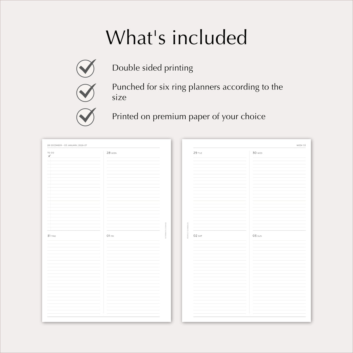 2027 Weekly Agenda Planner Inserts | Minimal Lined | Dated Ring Planner Refill