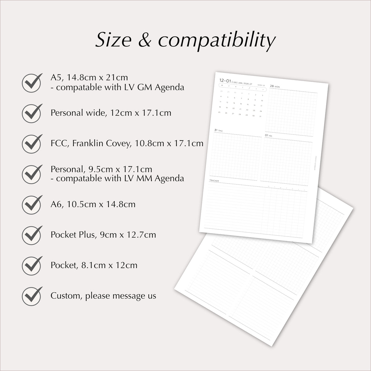 2027 Weekly Agenda Planner Inserts | Minimal Lined | Dated Ring Planner Refill