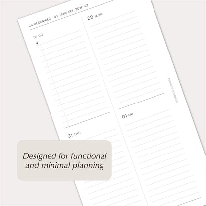2027 Weekly Agenda Planner Inserts | Minimal Lined | Dated Ring Planner Refill