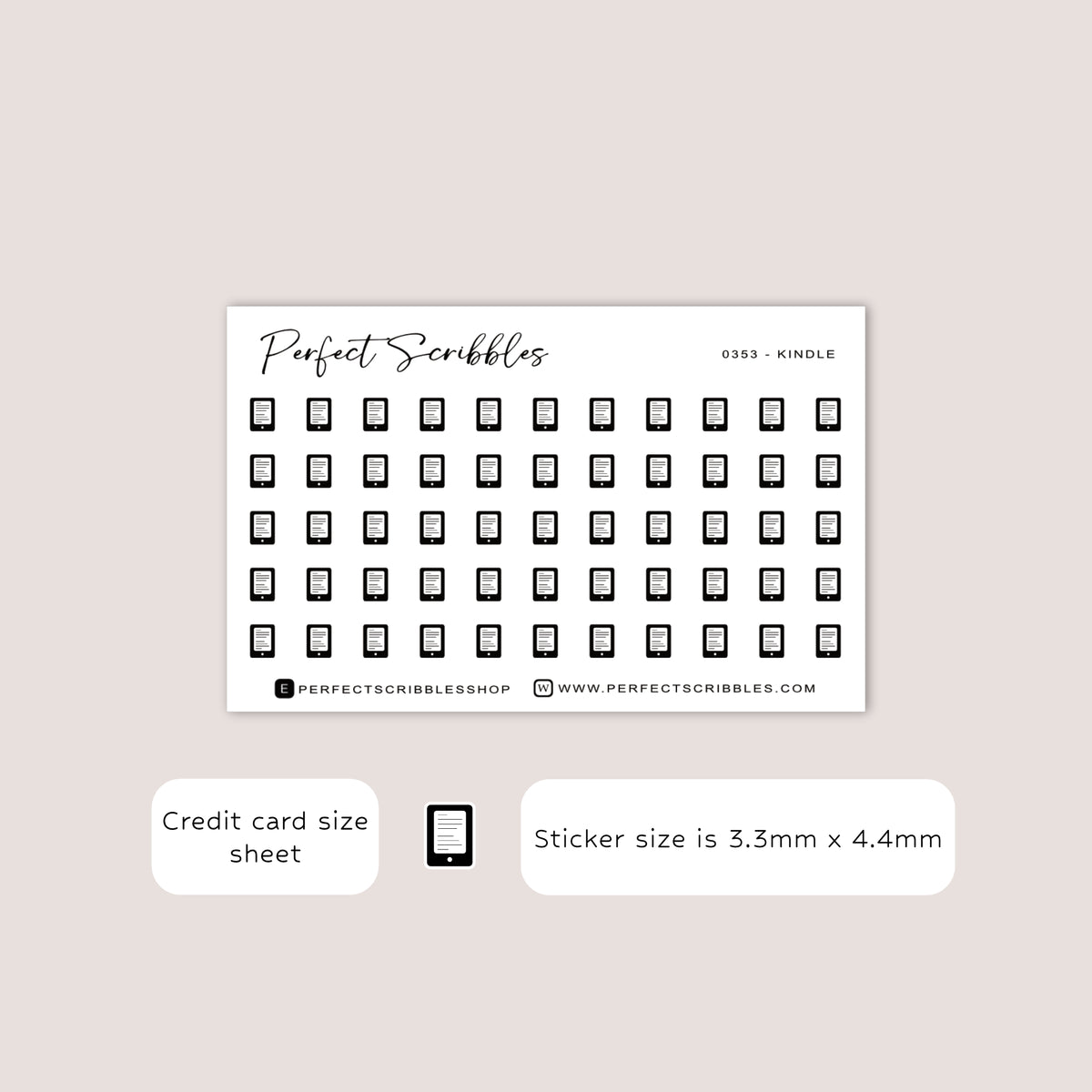 KINDLE tiny icon planner stickers | Minimal | Credit card size sheet