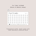 TV tiny icon planner stickers | Minimal | Credit card size sheet