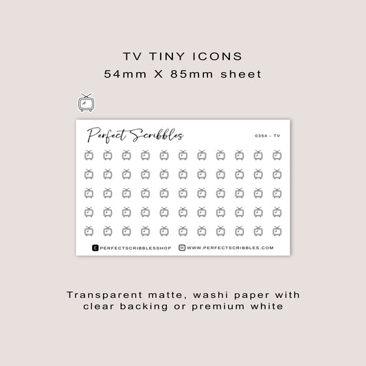 TV tiny icon planner stickers | Minimal | Credit card size sheet