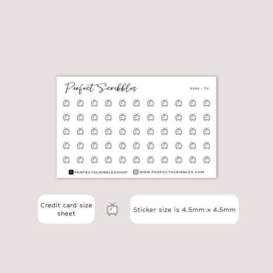 TV tiny icon planner stickers | Minimal | Credit card size sheet
