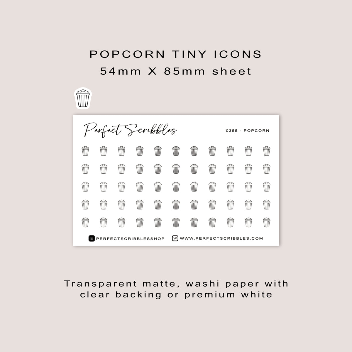 POPCORN tiny icon planner stickers | Minimal | Credit card size sheet