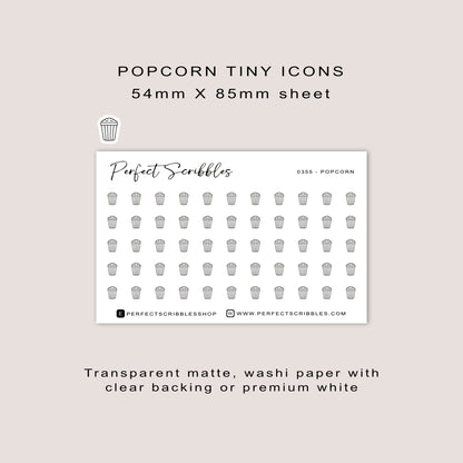 POPCORN tiny icon planner stickers | Minimal | Credit card size sheet