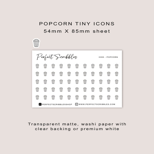 POPCORN tiny icon planner stickers | Minimal | Credit card size sheet