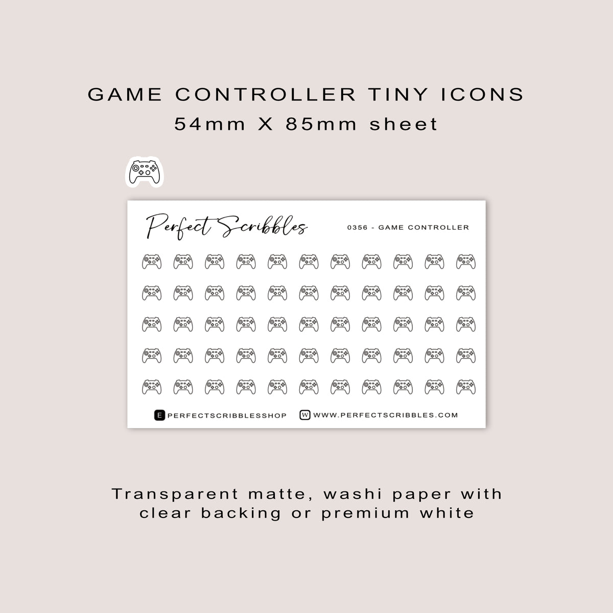 GAME CONTROLLER Tiny Icon Planner Stickers | Minimal | Credit card size sheet