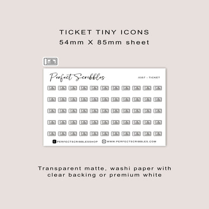 TICKET Tiny Icon Planner Stickers | Minimal | Credit card size sheet