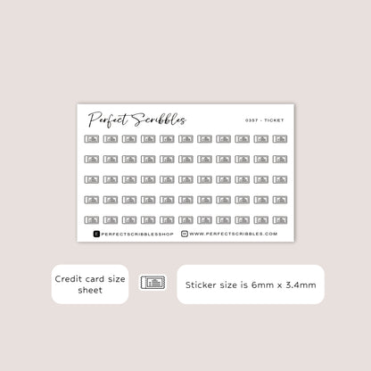TICKET Tiny Icon Planner Stickers | Minimal | Credit card size sheet