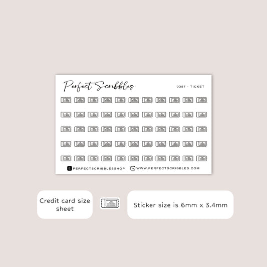 TICKET Tiny Icon Planner Stickers | Minimal | Credit card size sheet