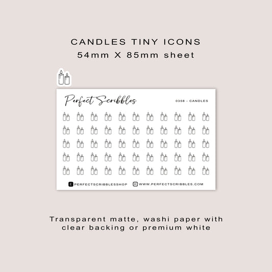 CANDLES Tiny Icon Planner Stickers | Minimal | Credit card size sheet