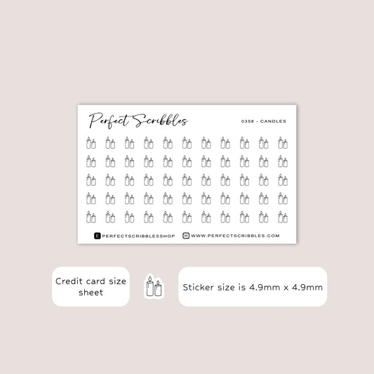 CANDLES Tiny Icon Planner Stickers | Minimal | Credit card size sheet