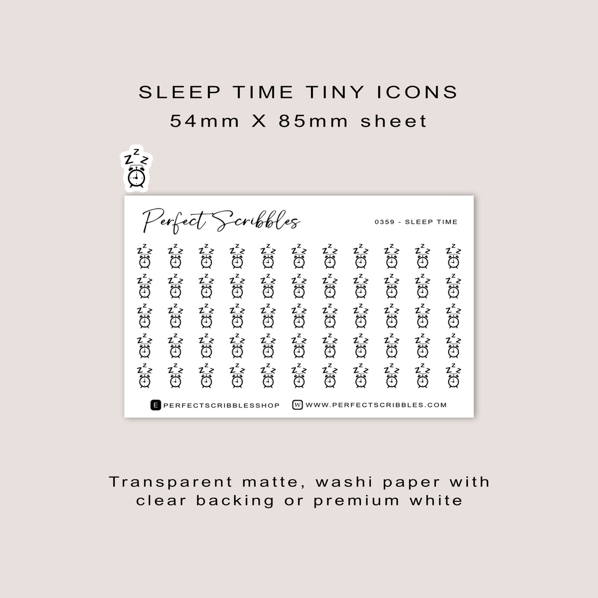 SLEEP TIME Tiny Icon Planner Stickers | Minimal | Credit card size sheet