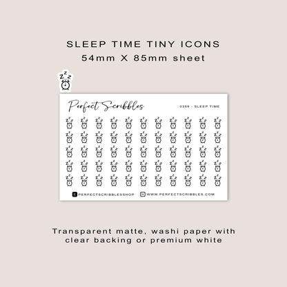 SLEEP TIME Tiny Icon Planner Stickers | Minimal | Credit card size sheet