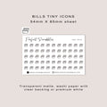 BILLS Tiny Icon Planner Stickers | Minimal | Credit card size sheet