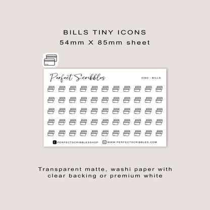 BILLS Tiny Icon Planner Stickers | Minimal | Credit card size sheet