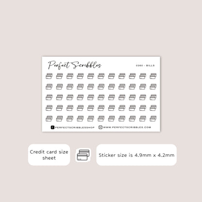 BILLS Tiny Icon Planner Stickers | Minimal | Credit card size sheet