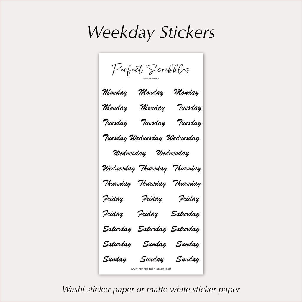 WEEKDAY Stickers – Black Script Planner Day Labels