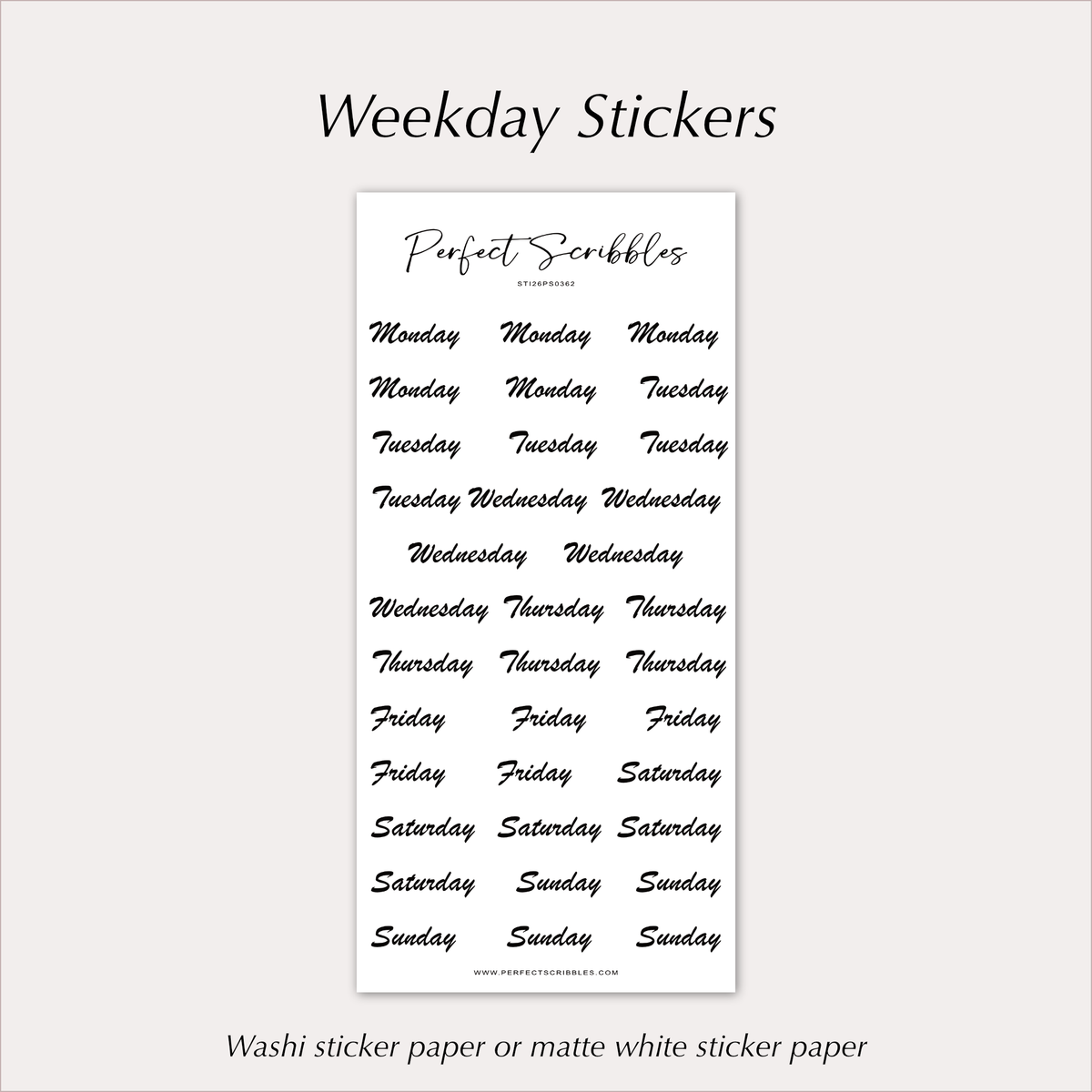 WEEKDAY Stickers – Black Script Planner Day Labels