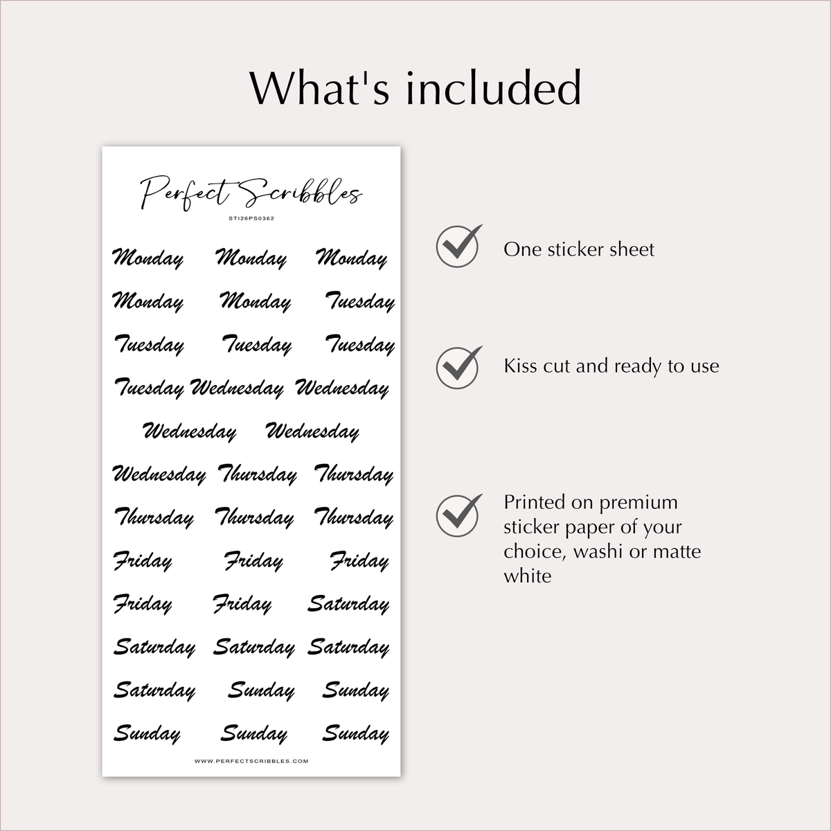WEEKDAY Stickers – Black Script Planner Day Labels