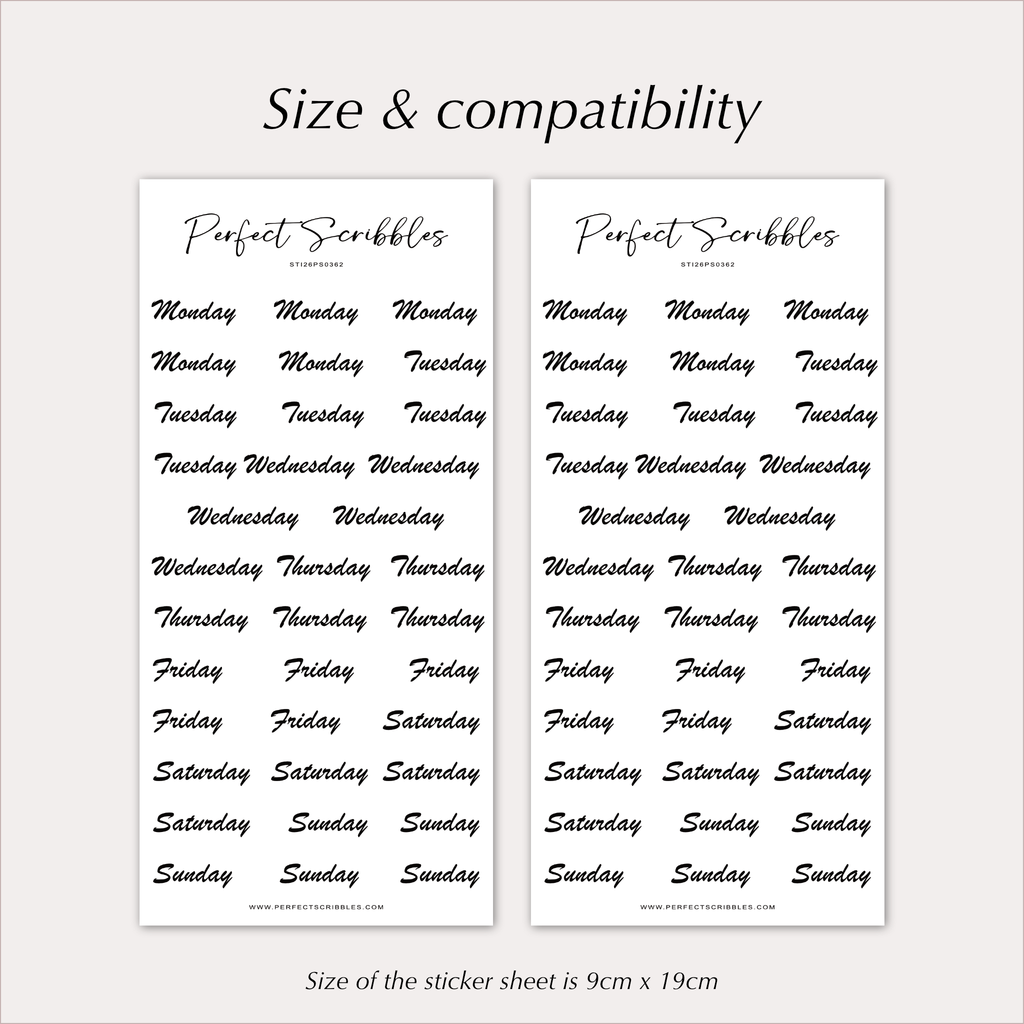 WEEKDAY Stickers – Black Script Planner Day Labels
