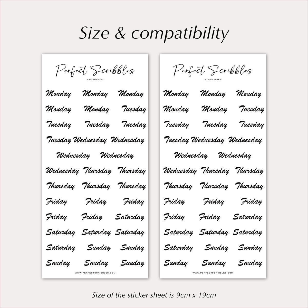 WEEKDAY Stickers – Black Script Planner Day Labels