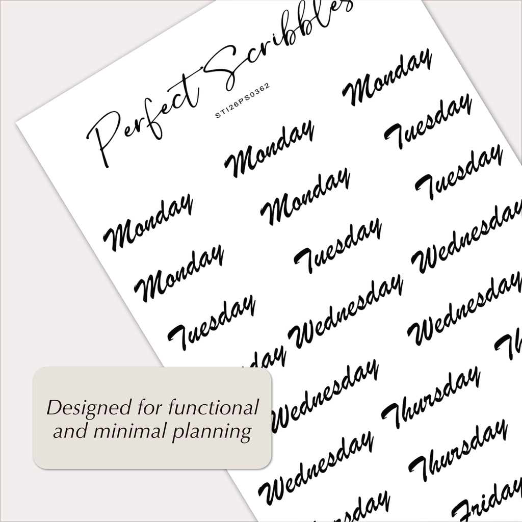 WEEKDAY Stickers – Black Script Planner Day Labels