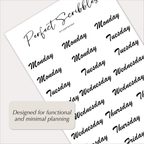 WEEKDAY Stickers – Black Script Planner Day Labels