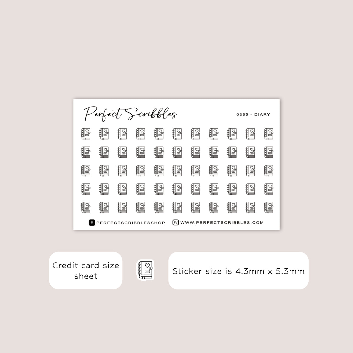DIARY Tiny Icon Planner Stickers | Minimal | Credit card size sheet